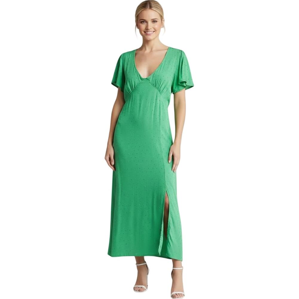 Velvet Torch Woven Flutter Dress Green Textured Women Size Small NWT